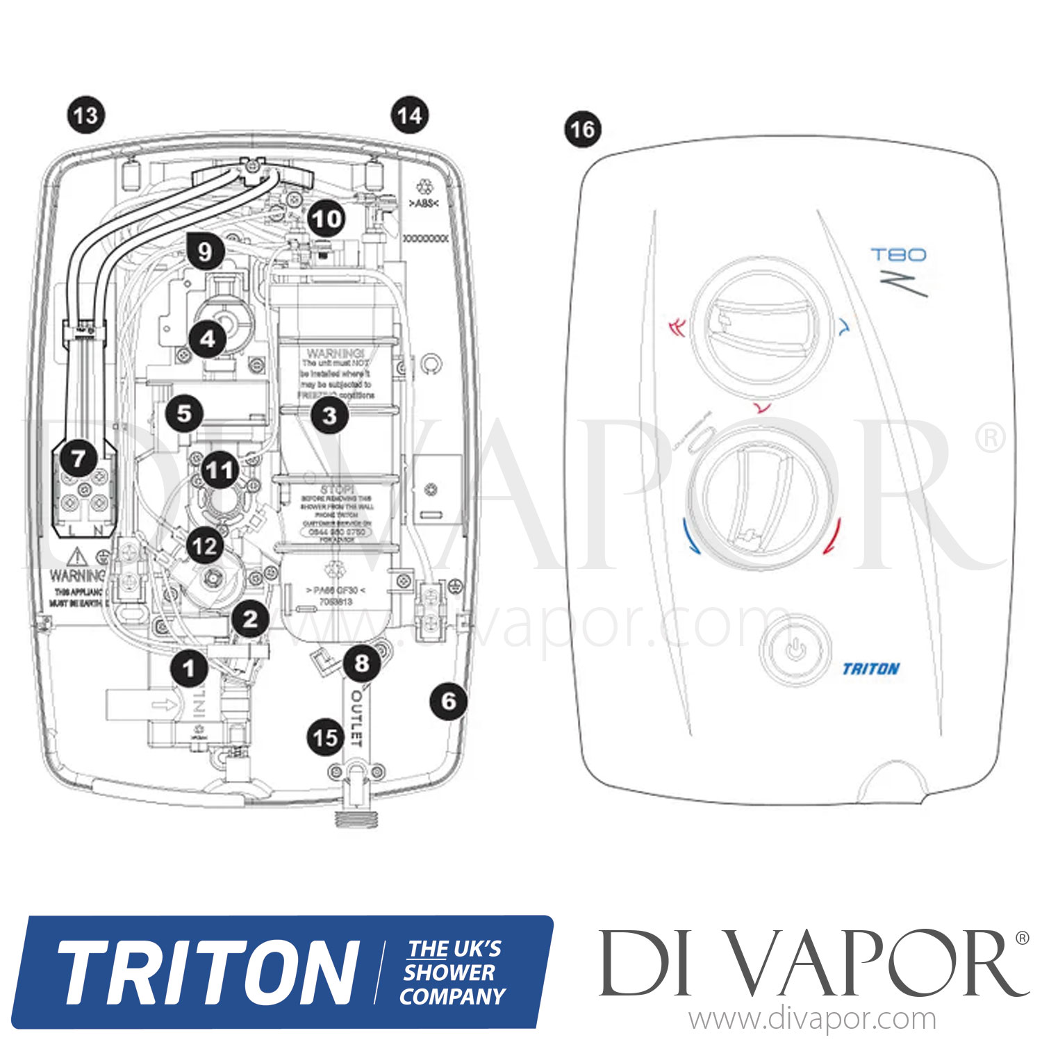 Triton T80Z FastFit Electric Shower Spare Parts TR DV 275